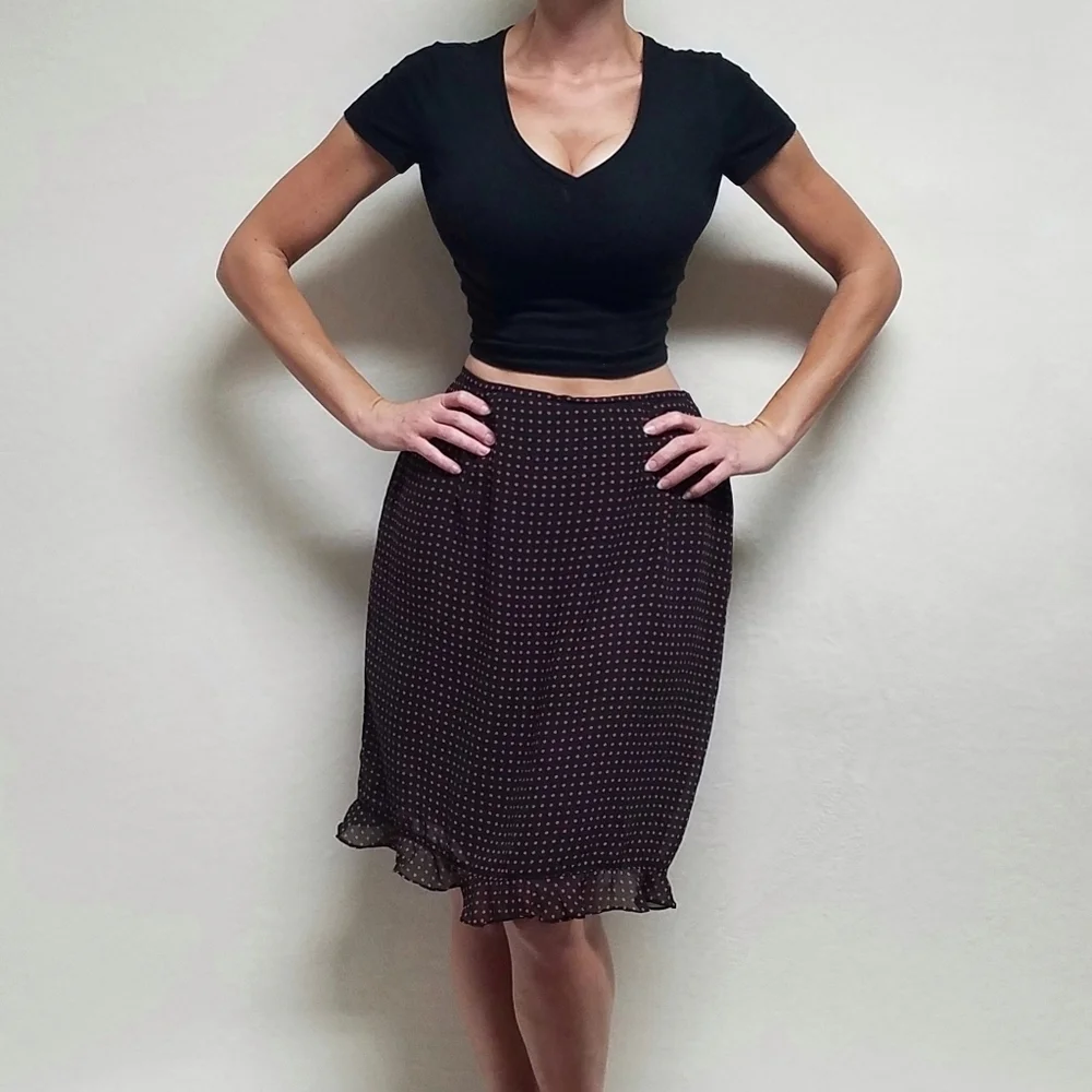 Vintage Kathie Lee Pink Orange Polka-dot Chiffon Ruffle Hem Bubble Skirt 16
